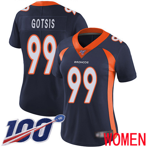 Women Denver Broncos #99 Adam Gotsis Navy Blue Alternate Vapor Untouchable Limited Player 100th Season Football NFL Jersey->women nfl jersey->Women Jersey